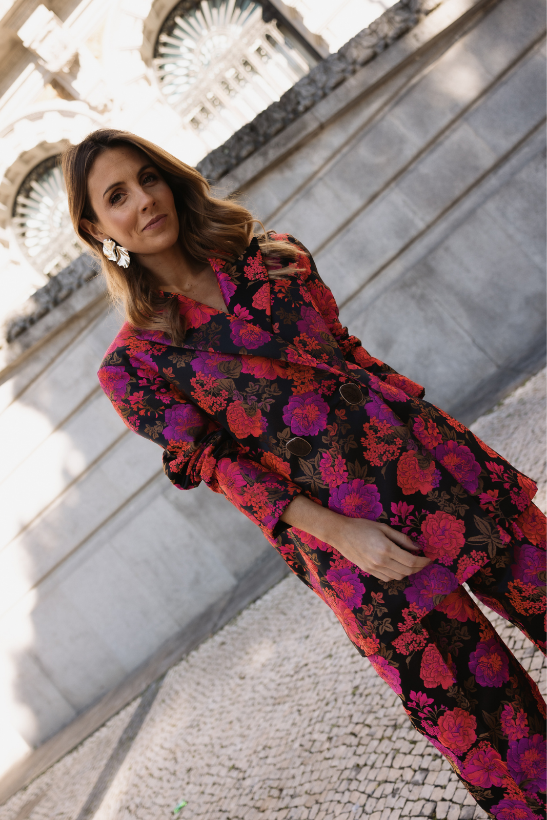 BLAZER JACQUARD OVERSIZED COM ESTAMPADO FLORAL