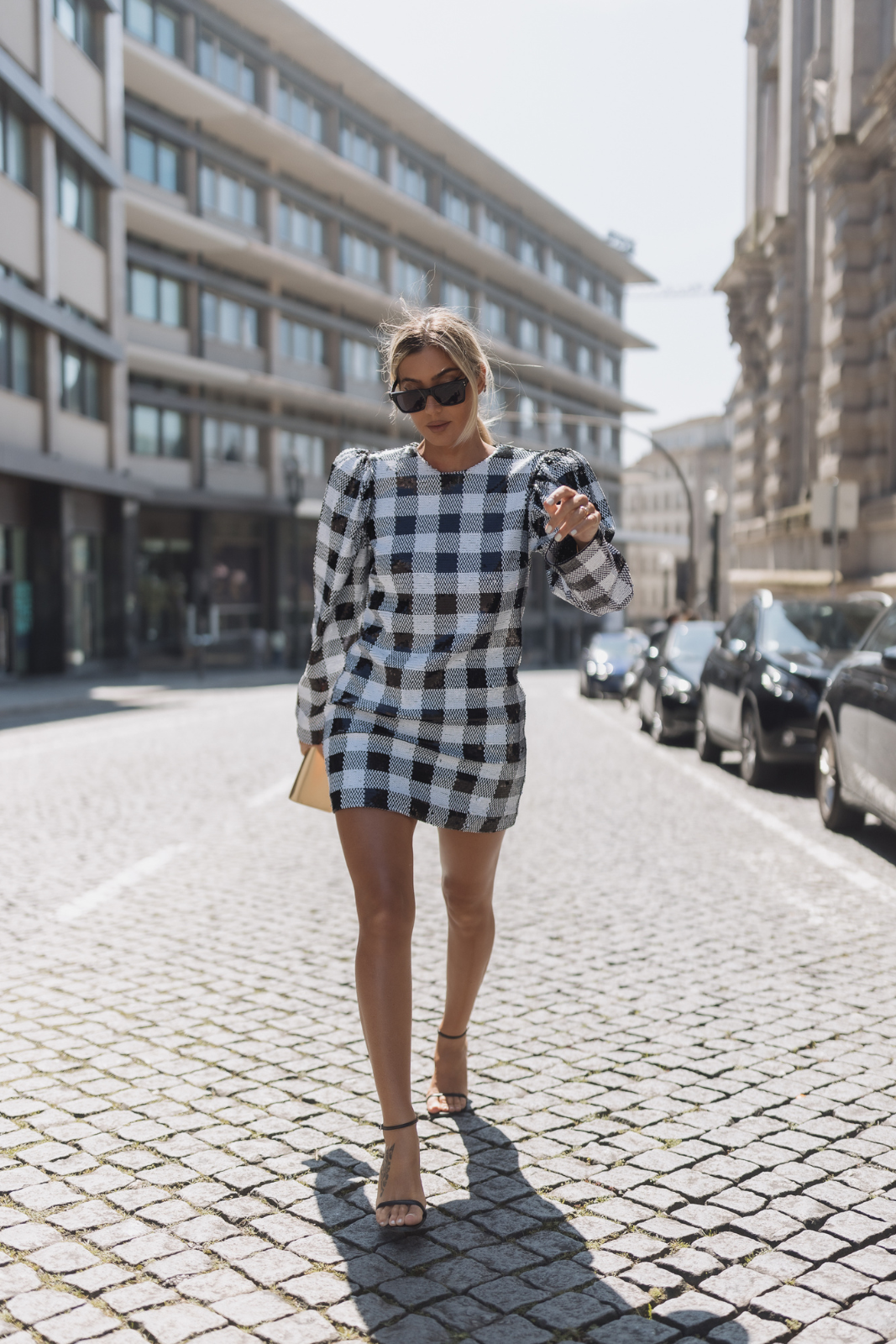 CHECKERED BLACK AND WHITE DRESS WITH SEQUINS