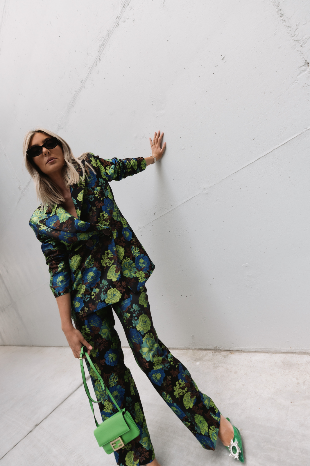 BLAZER VERDE JACQUARD OVERSIZED ESTAMPADO FLORAL