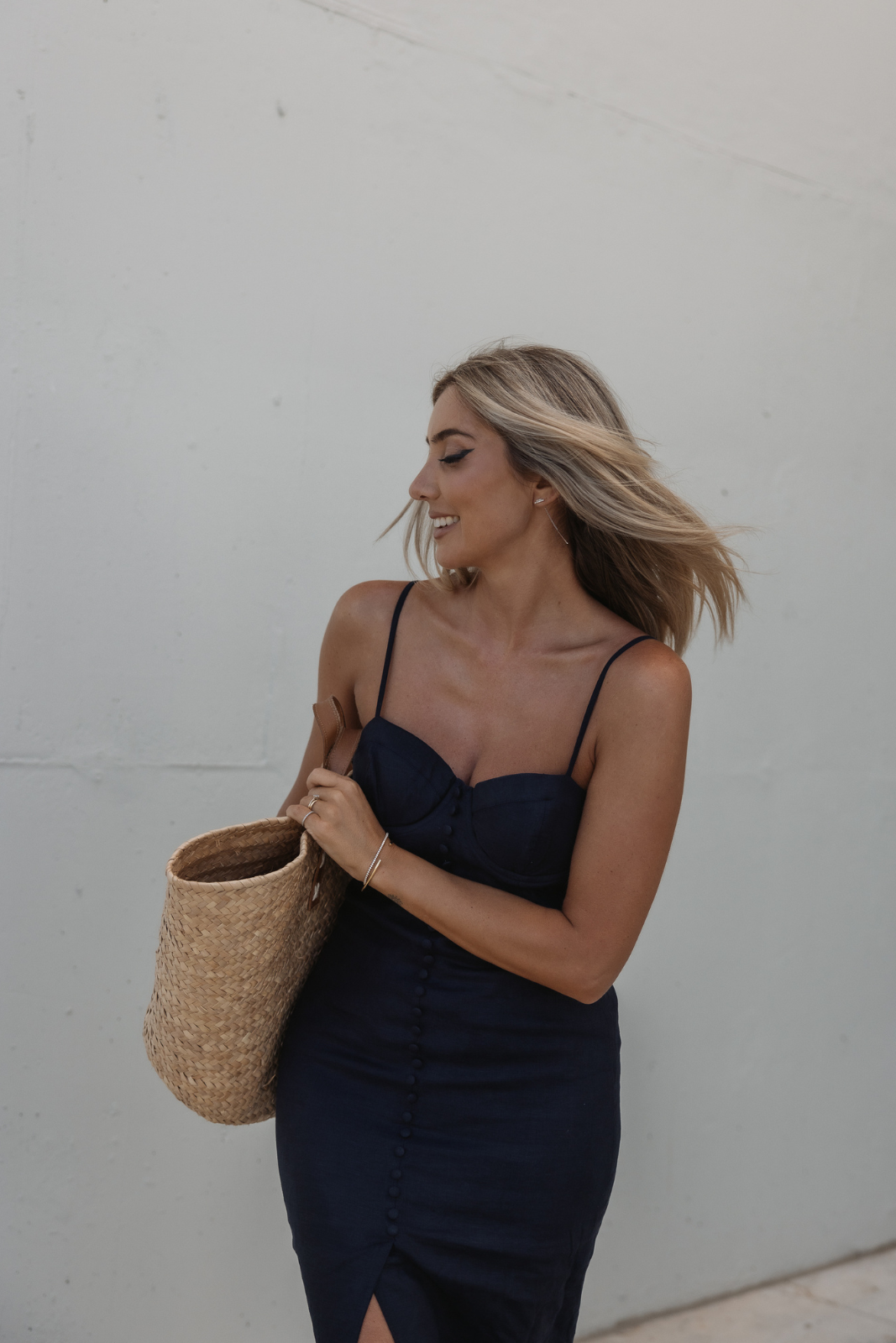 NAVY BLUE LINEN MIDI DRESS