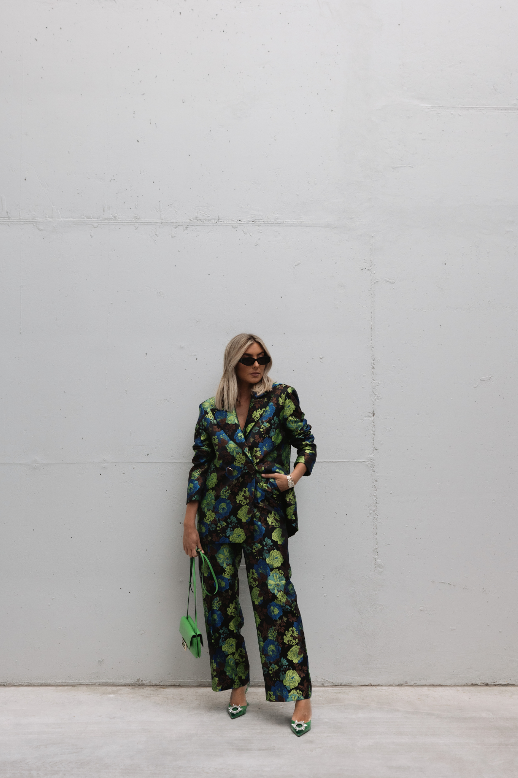 BLAZER VERDE JACQUARD OVERSIZED ESTAMPADO FLORAL