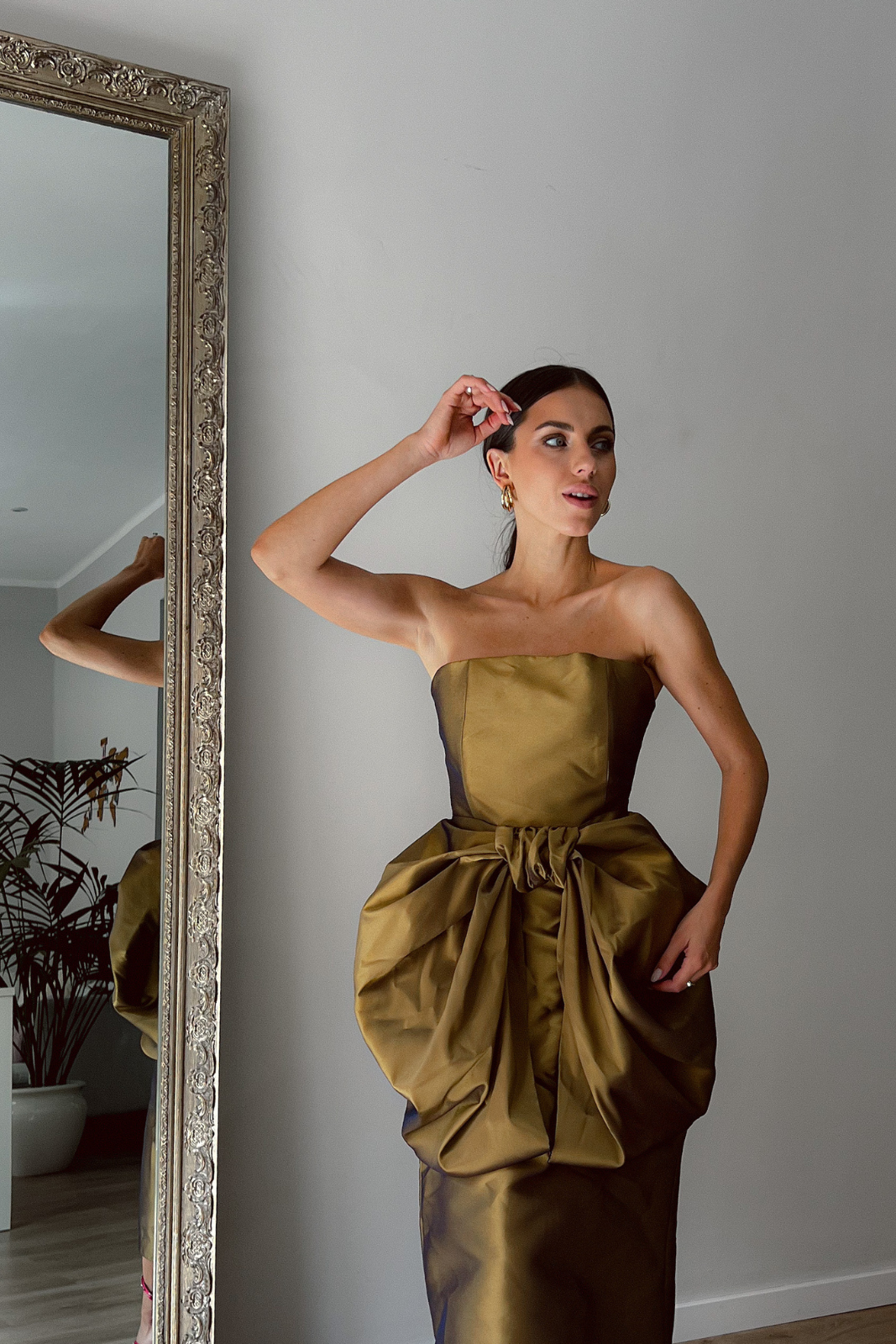 VESTITO LUNGO IN BRONZO CON PIZZO KAO