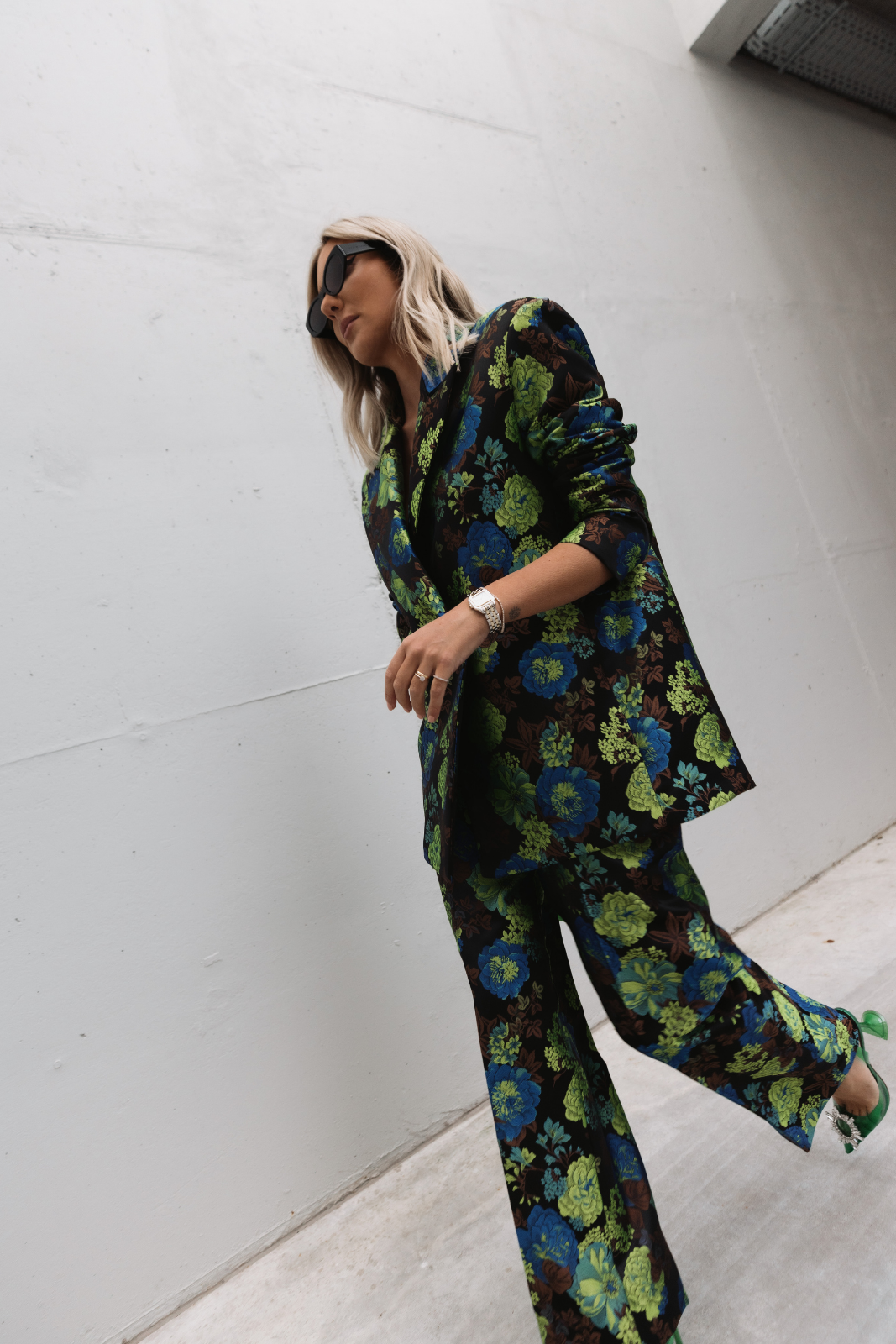 BLAZER VERDE JACQUARD OVERSIZED ESTAMPADO FLORAL