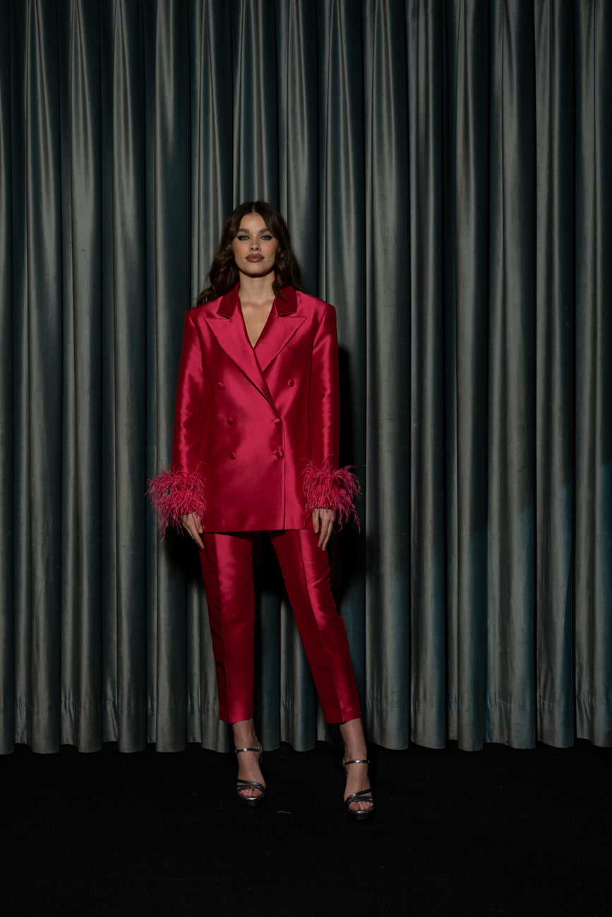 BLAZER OVERSIZED FUCHSIA WITH FEATHERS