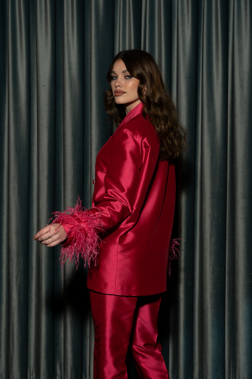 BLAZER OVERSIZED FUCHSIA WITH FEATHERS - KAOÂ