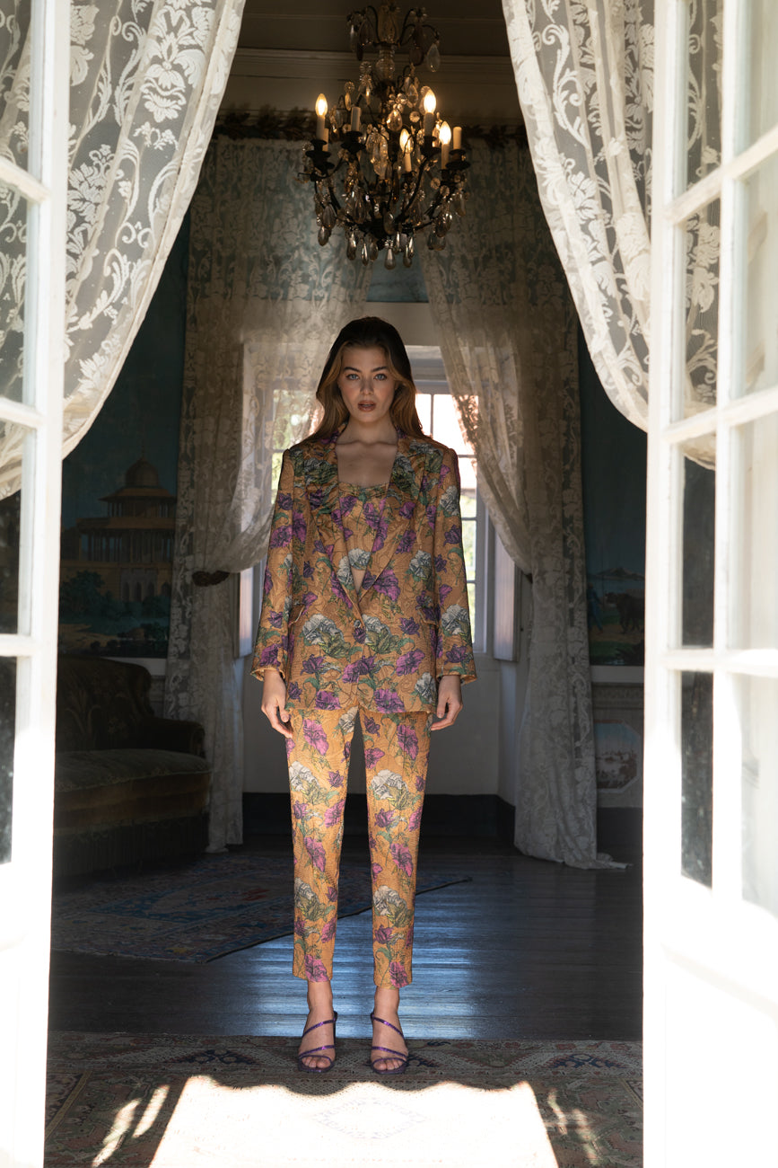 BLAZER CASTANHO JACQUARD FLORAL