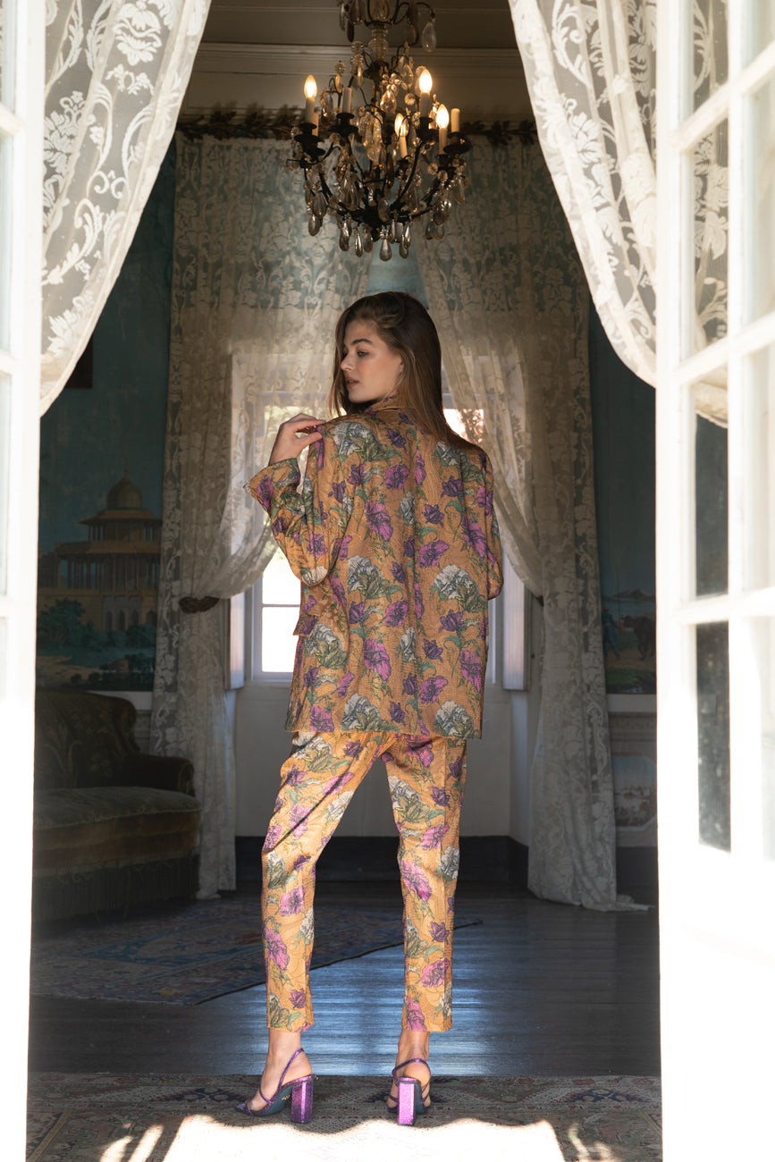 BLAZER CASTANHO JACQUARD FLORAL