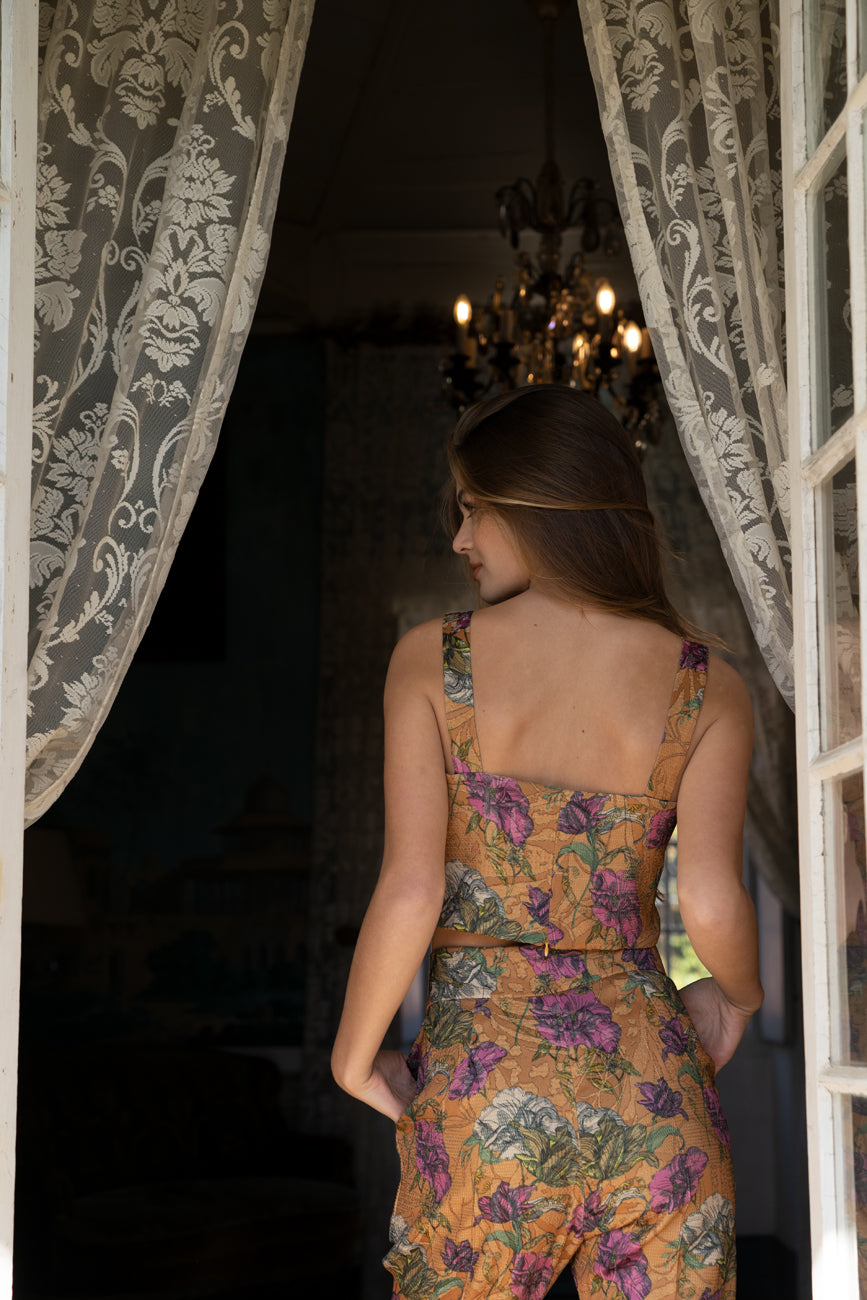 BLAZER CASTANHO JACQUARD FLORAL