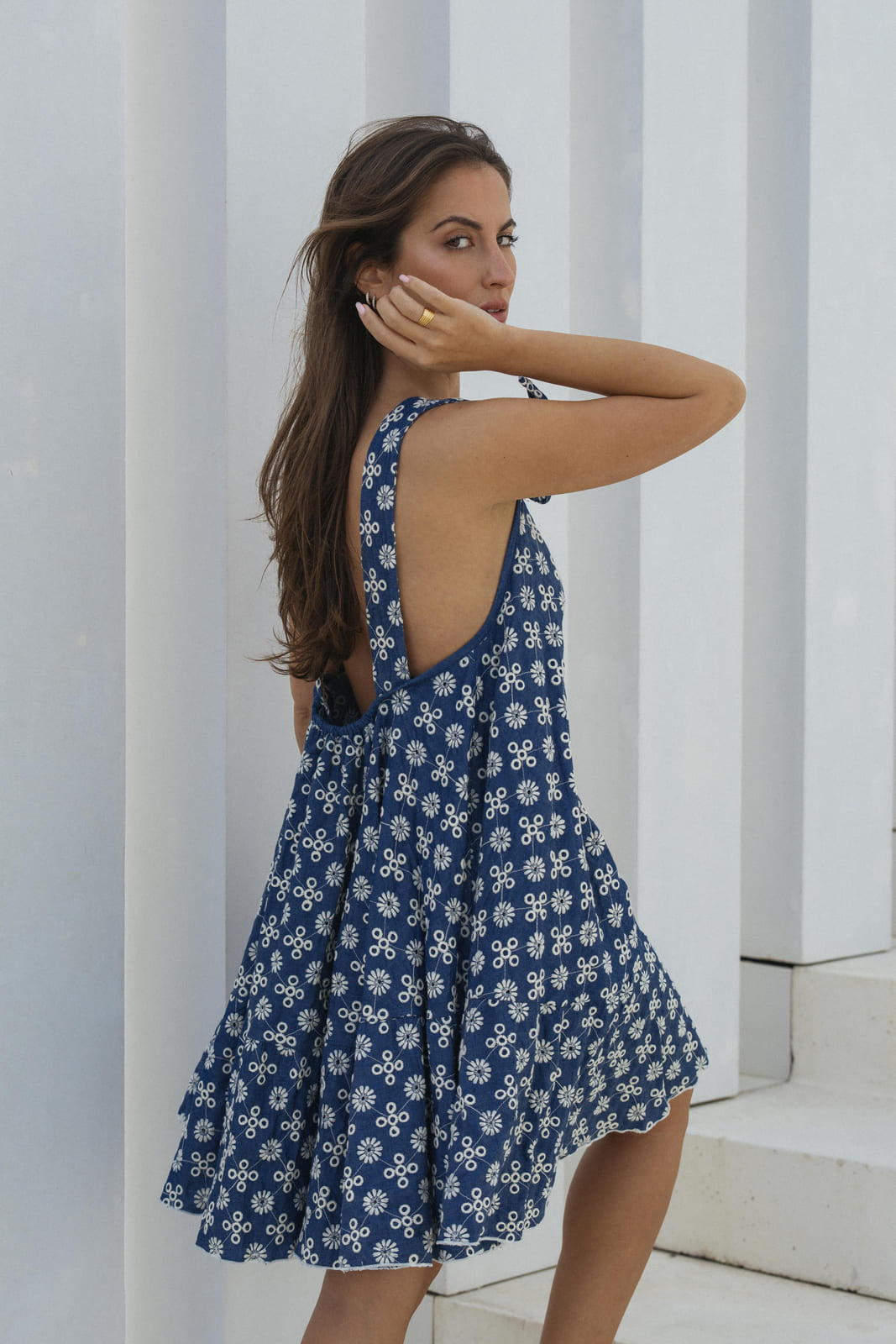 BLUE ENGLISH EMBROIDERED DRESS