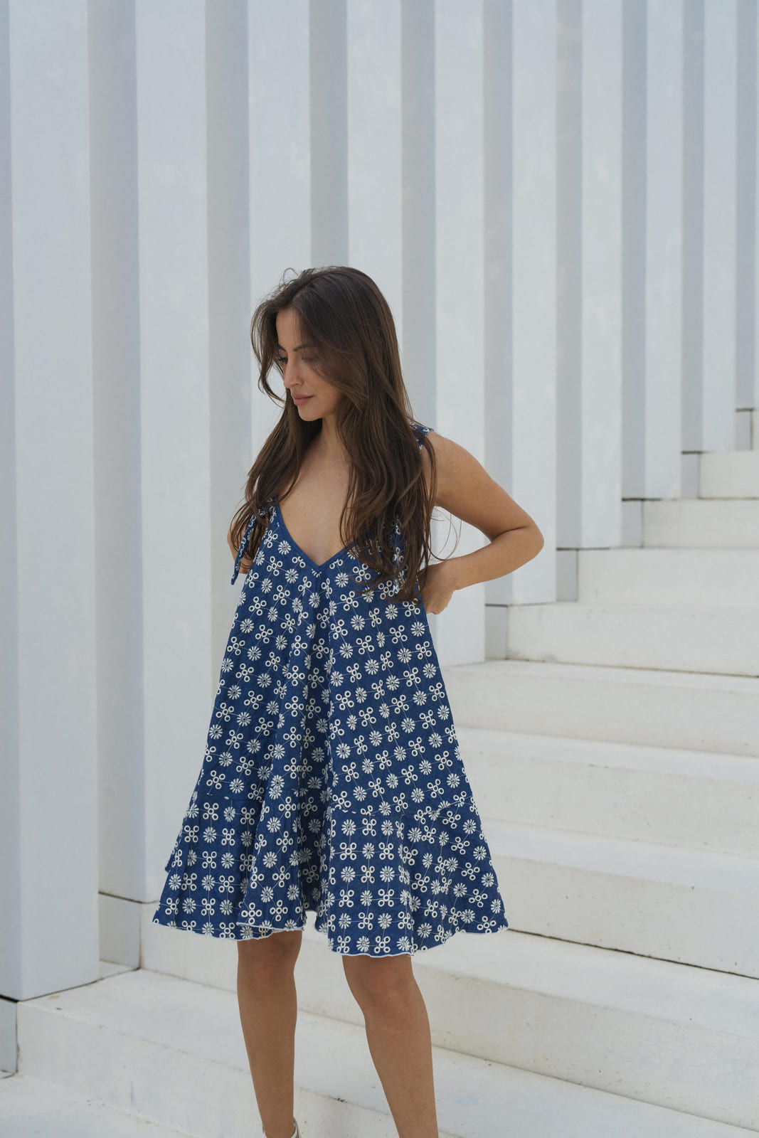 BLUE ENGLISH EMBROIDERED DRESS