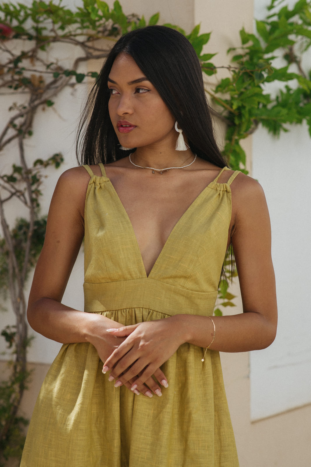 VESTIDO VERDE COM FOLHO