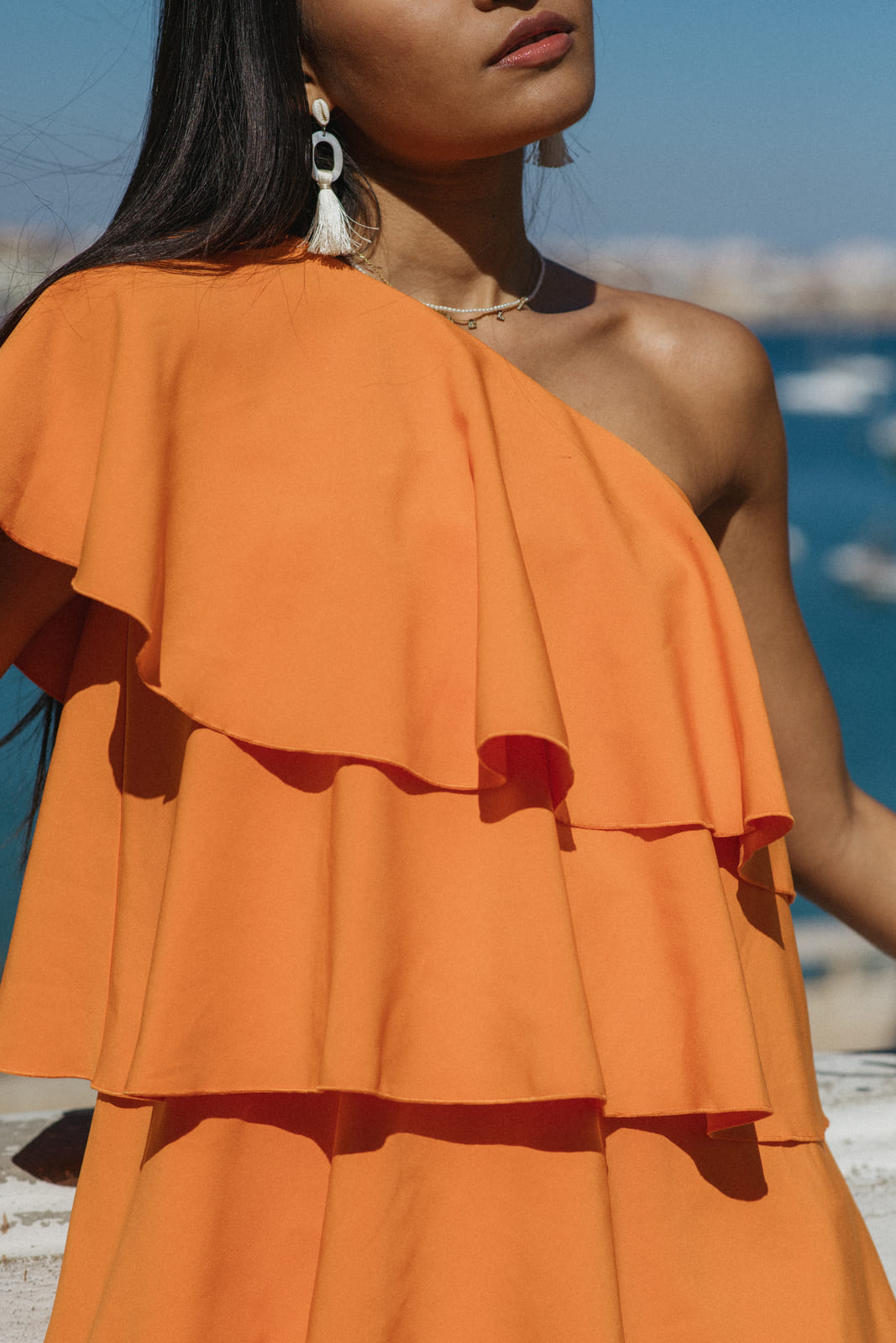 VESTIDO MINI LARANJA FOLHOS