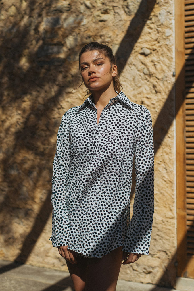 Chemise blanche a pois outlet