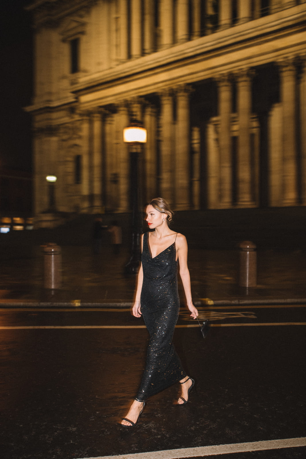 BLACK SEQUINED MIDI DRESS