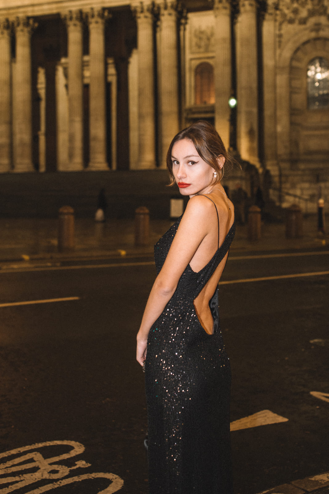 BLACK SEQUINED MIDI DRESS