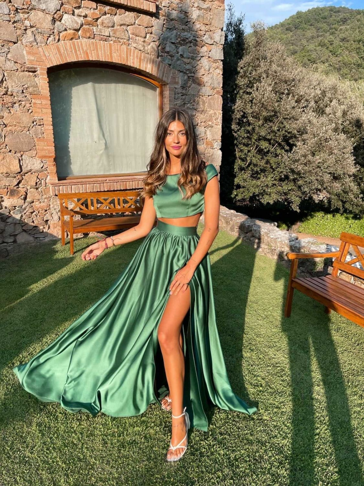 GREEN CREPE MAXI SKIRT KAO