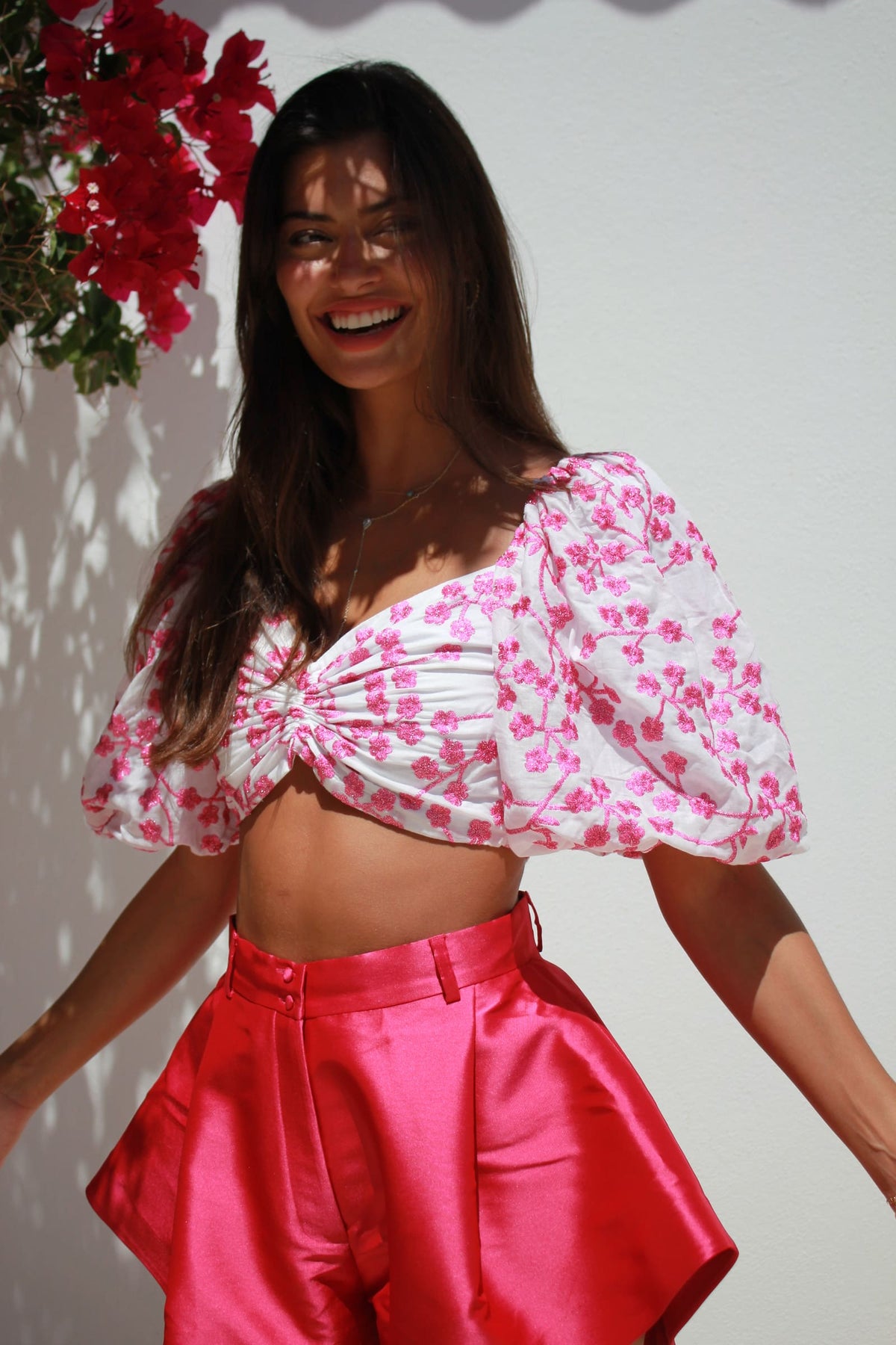 PINK TOP WITH EMBROIDERED FLOWERS