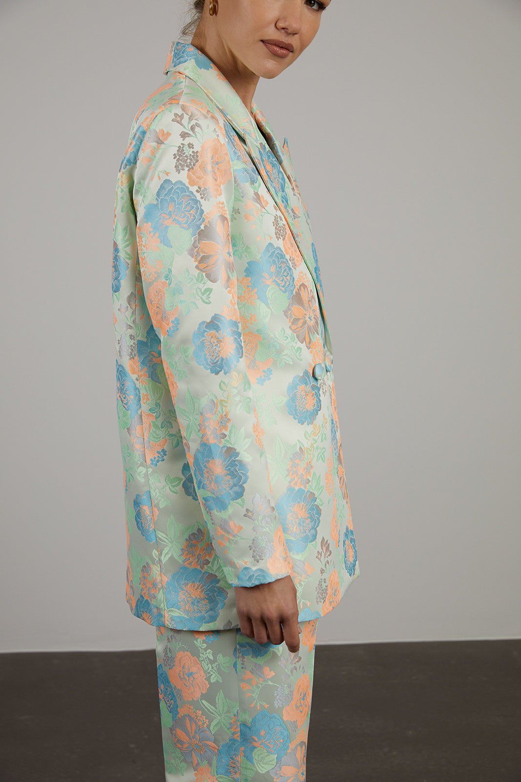 BLAZER BLEU SAUMON JACQUARD OVERSIZE IMPRIMÉ FLORAL