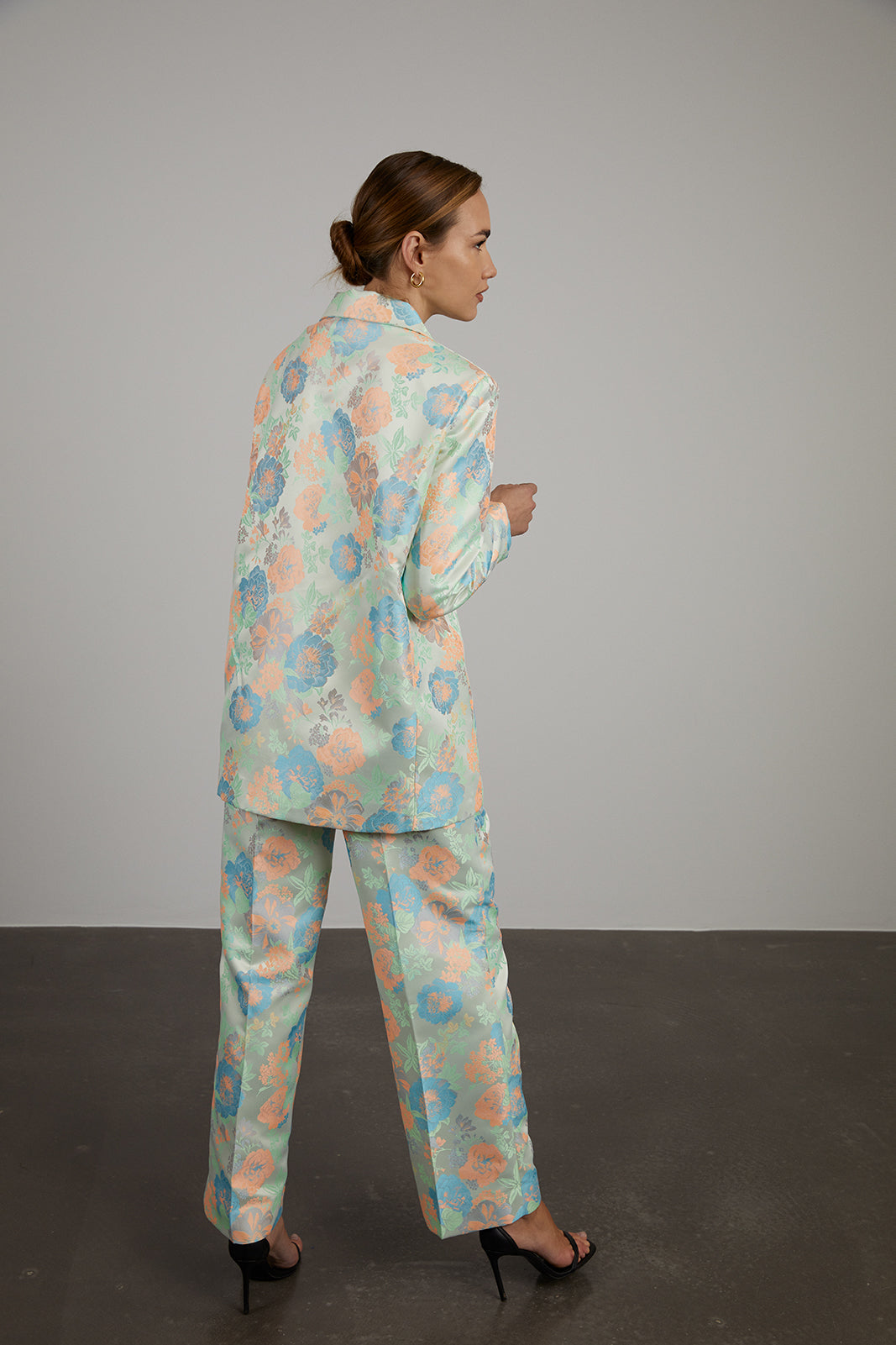 BLAZER BLEU SAUMON JACQUARD OVERSIZE IMPRIMÉ FLORAL