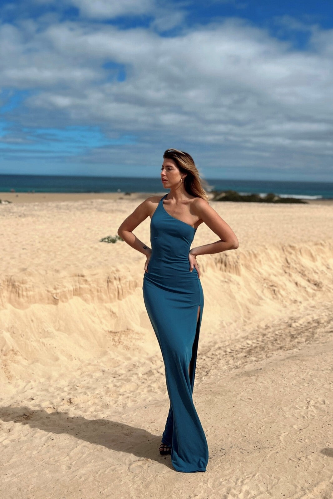 ROBE LONGUE BLEU PÉTROLE