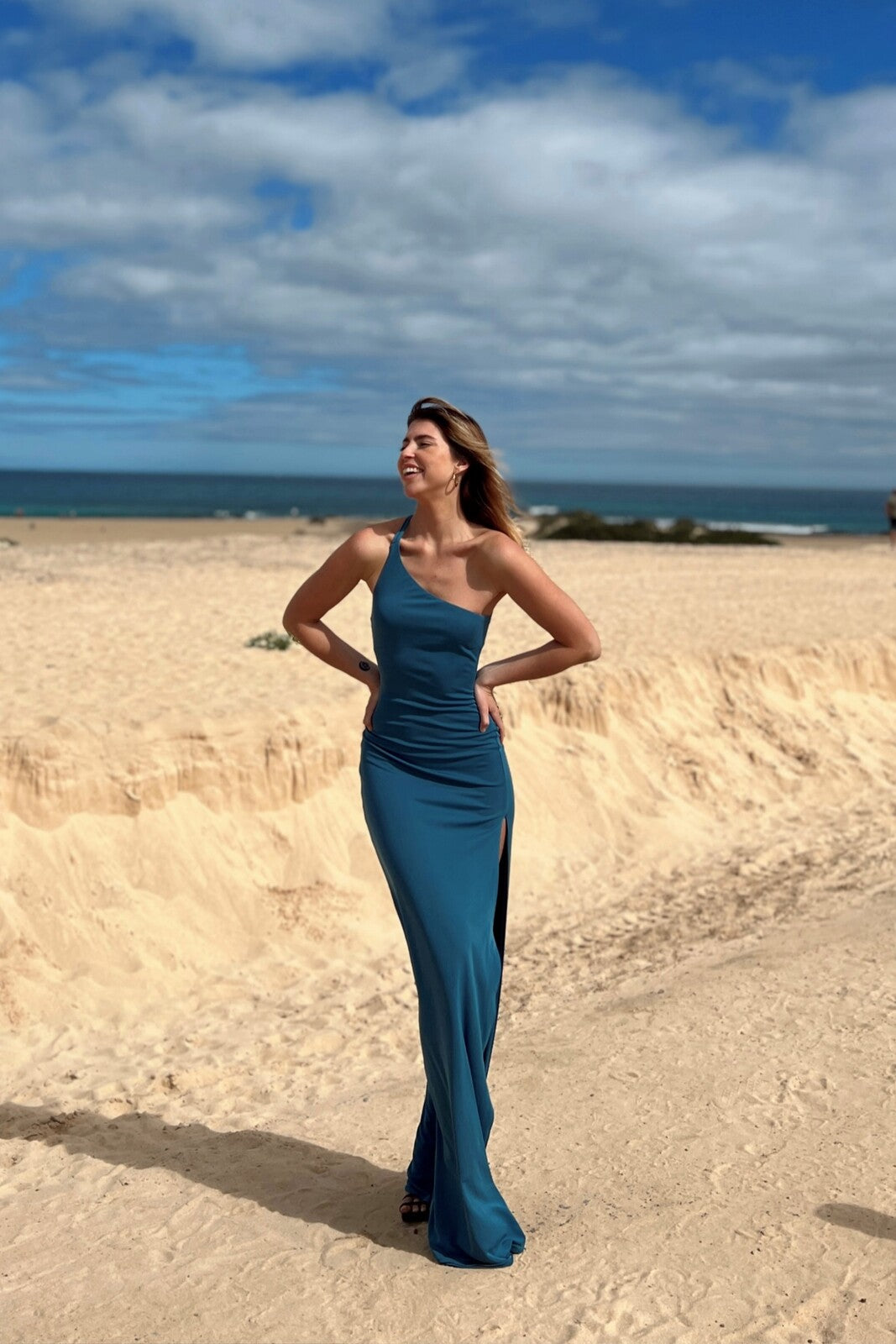 ROBE LONGUE BLEU PÉTROLE