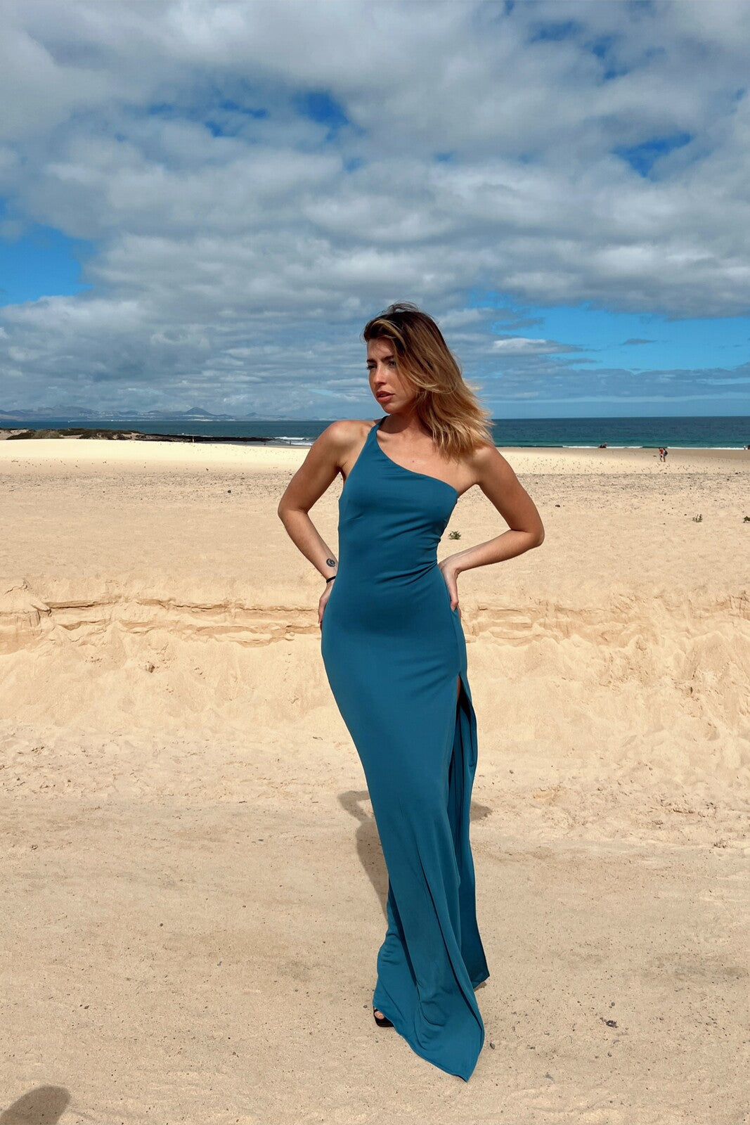 ROBE LONGUE BLEU PÉTROLE