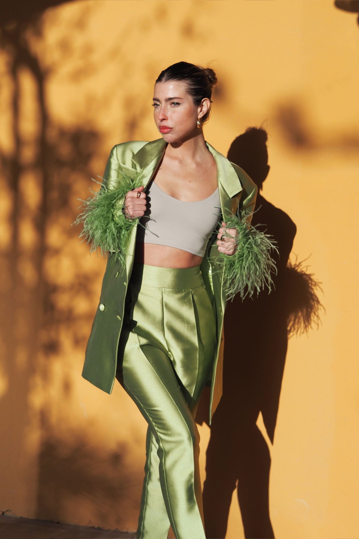GREEN STRUCTURED PANTS