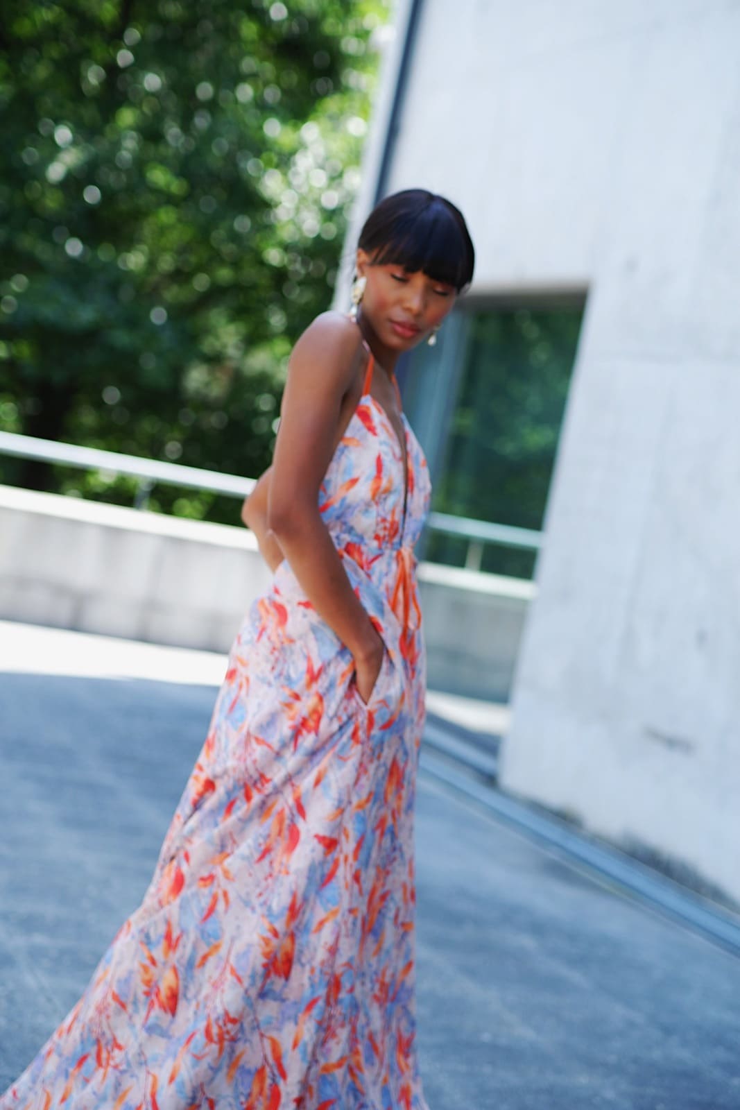MULTICOLOR ORANGE FLORAL DRESS KAO