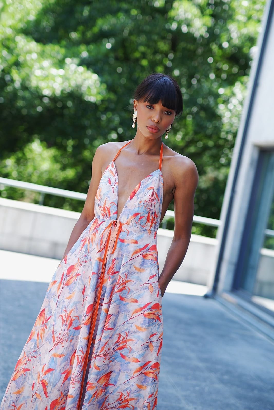 VESTIDO MULTICOLOR LARANJA FLORAL