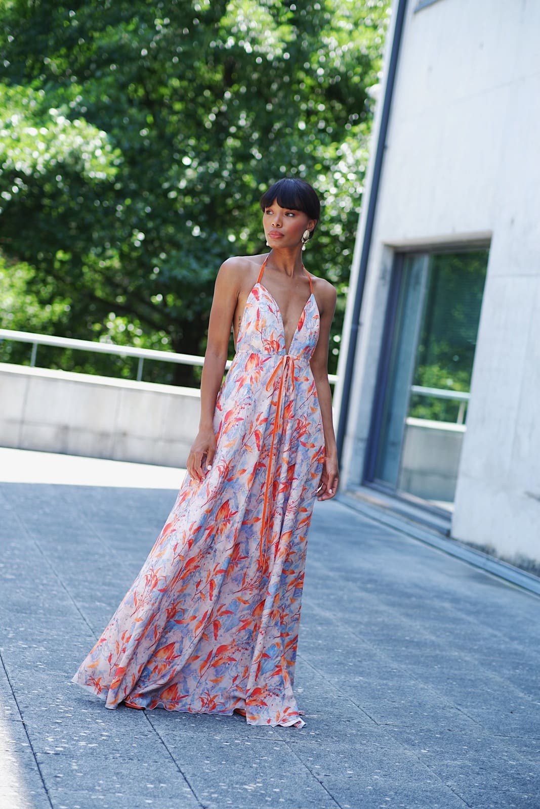 VESTIDO MULTICOLOR LARANJA FLORAL