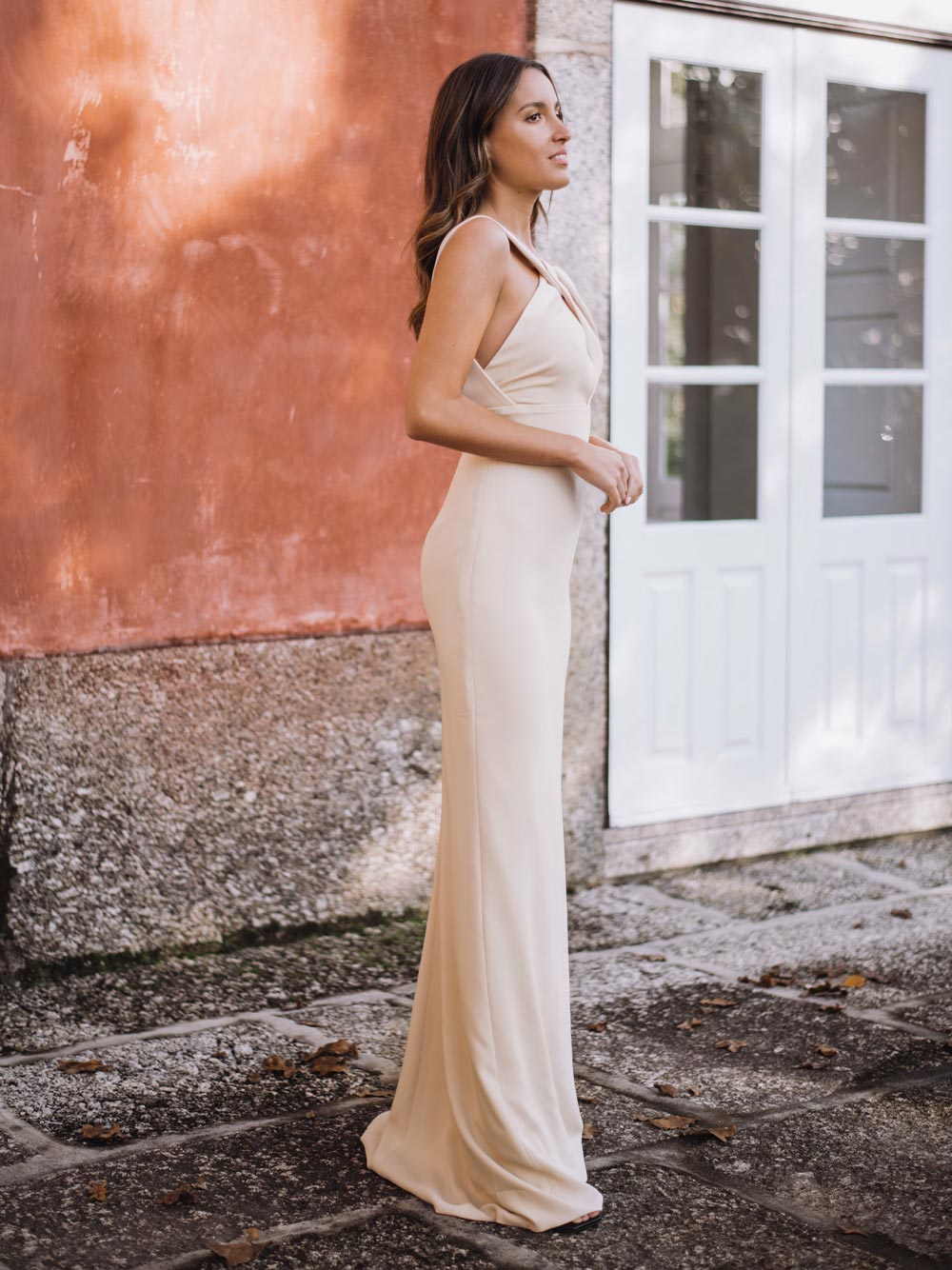 beige long dress BEIGE LONG DRESS WITH SEQUINS